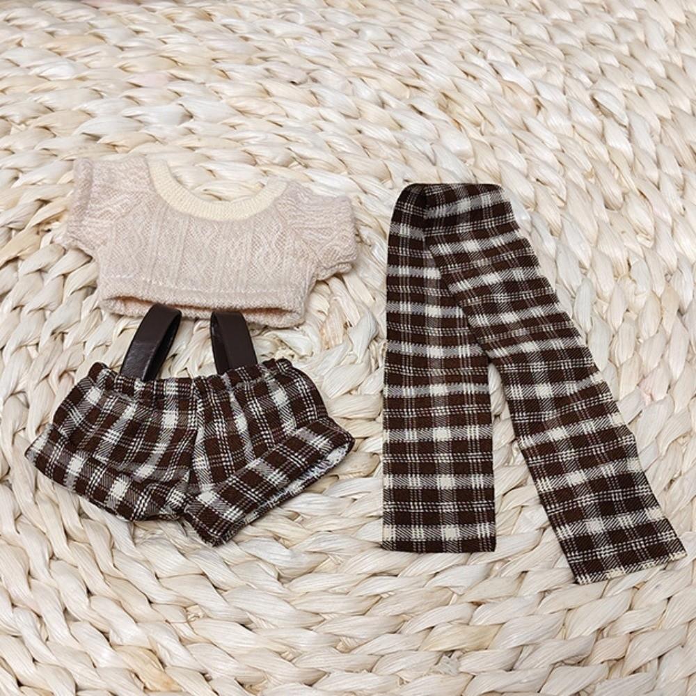 1 Set Uniform Doll Clothes Outfit Plaid Overall Doll Dress Up Set  10cm Cotton Doll