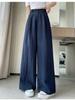 Women's Tencel Linen Wide-Leg Pants - Summer Ice Silk Cotton Blend, High Waist, Slimming, Floor Length, Loose Fit.