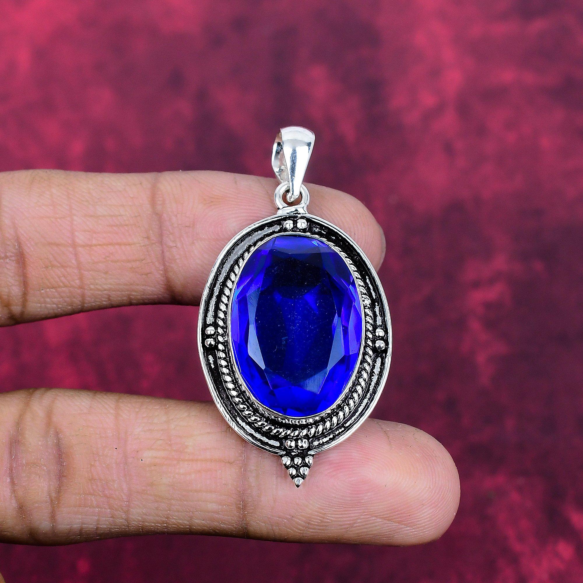 

Подвеска с голубым топазом, ювелирные изделия из цельного серебра 925 пробы с драгоценными камнями, подвеска ручной работы, на День благодарения