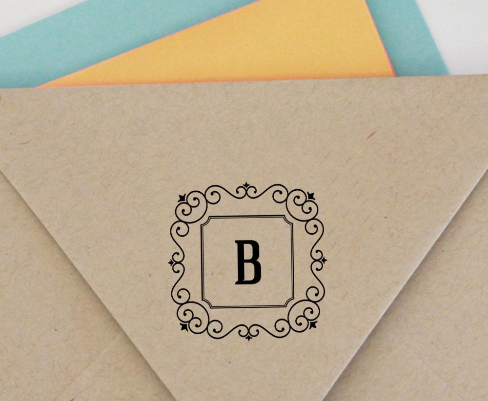 Printtoo Alphabet B Monogram Initial Square Swirl Border Self Inking Rubber Stamp Office