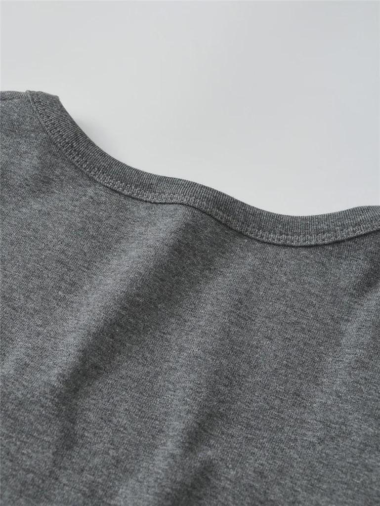 Crop top da donna con scollo quadrato, design a lisca di pesce, strisce piccanti, maniche lunghe