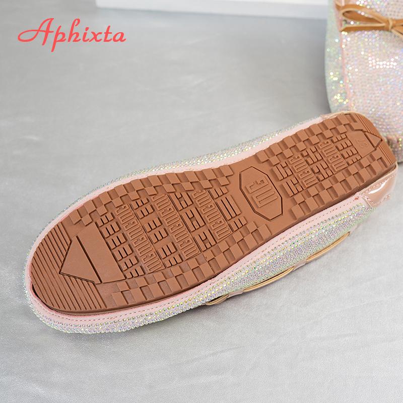 Fashion Aphixta 2025 New Luxury Crystal Shallow Woman Shoes Pink Bow Loafers Spring Woman Fashion Shoes Concise Rubber Sole Shoes Woman