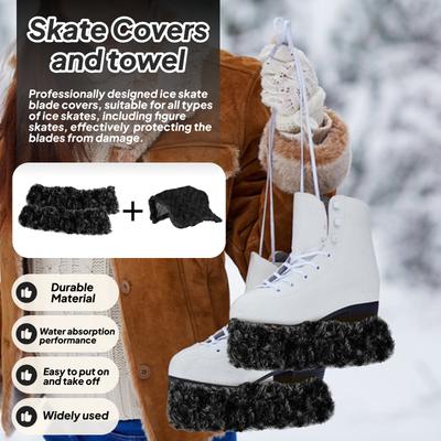2Pcs Ice Skate Blade Covers Towel Inner Absorbent Portable Blade Protector for Training Sports Hockey Skates Figure Skates