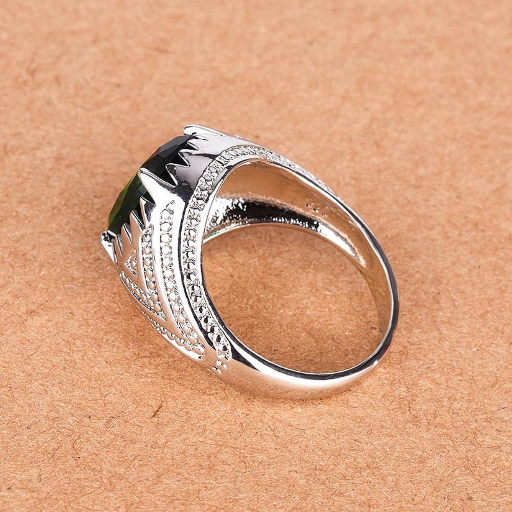 Vintage Emerald Ring for Men Sterling Silver Green Gemstone Bohemian Style Jewelry