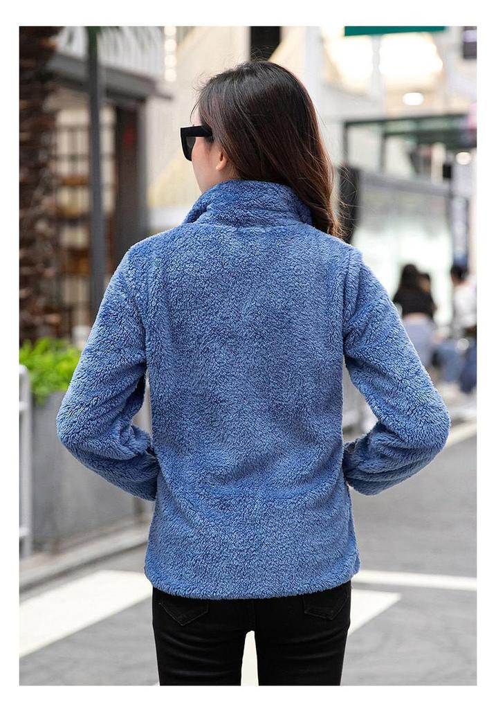 Women's Double-Sided Coral Fleece Hoodie Jacket - Thickened and Warm for Autumn and Winter