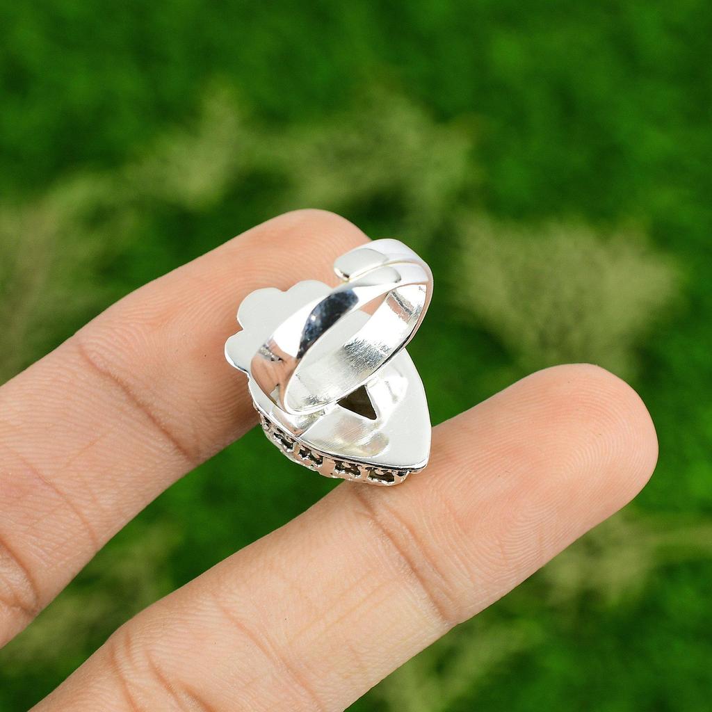 Natural Labradorite 925 Sterling Silver Stackable Daughter Bezel Ring Jewelry