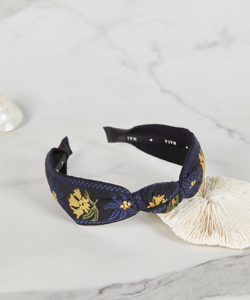 Maia Flower Jacquard Hairband - Knot Type Navy