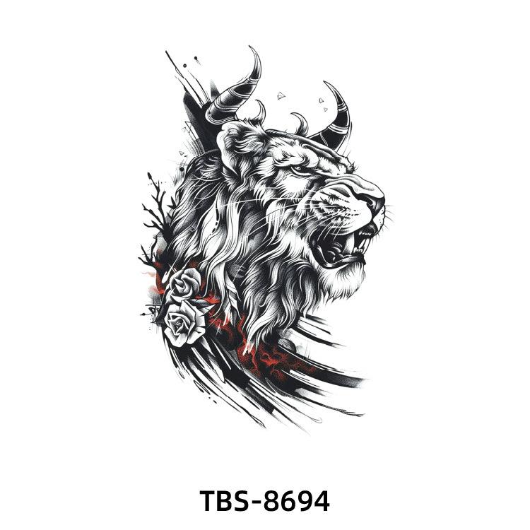 2025 Full/Half Arm Wolf, Tiger, & Flower Tattoo Stickers - European/American Style