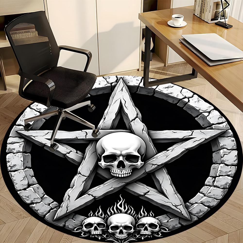 1pc Gothic Skulls Carpet for Office Non-Slip, Round Carpet, Soft & Comfortable, Carpet for Office, Lightweight Round Floor Mat