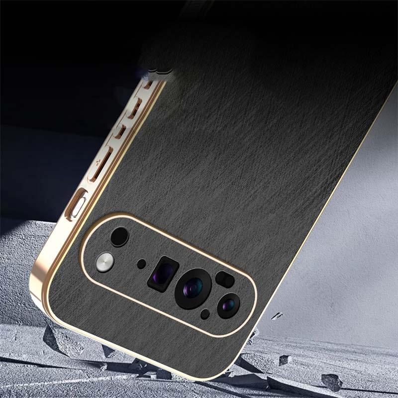 6D Plating Gold Silk Grain Leather Case For Google Pixel 9 Pro XL Electroplated Tough Shockproof Cover For Pixel 9a 8 7 6 9 Pro