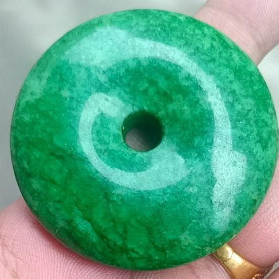5cm Large Green Longshan Emerald Jade Ping'an Kou Pendant