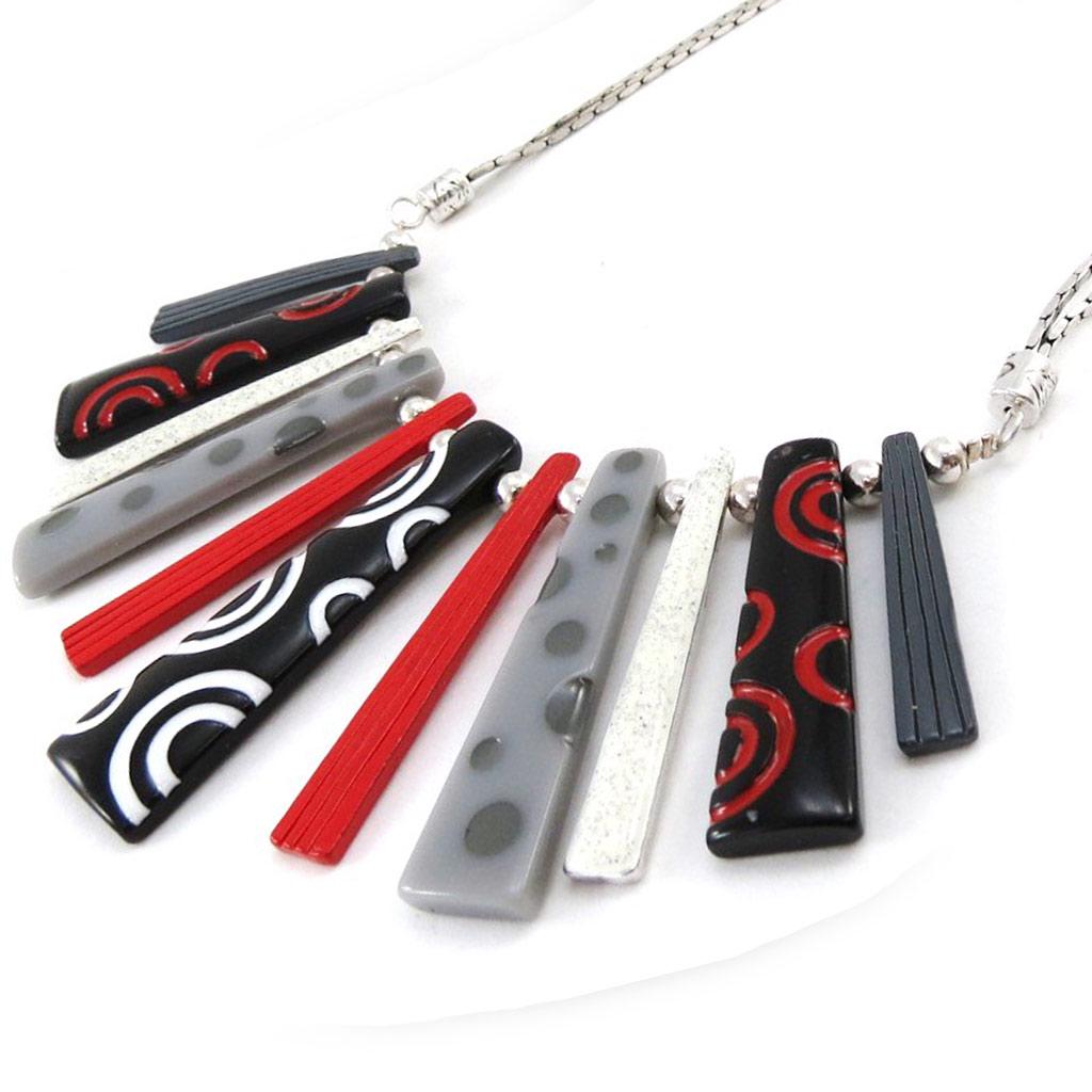 NOA [J2174] - Designer Necklace 'Coloring' Red Gray Black