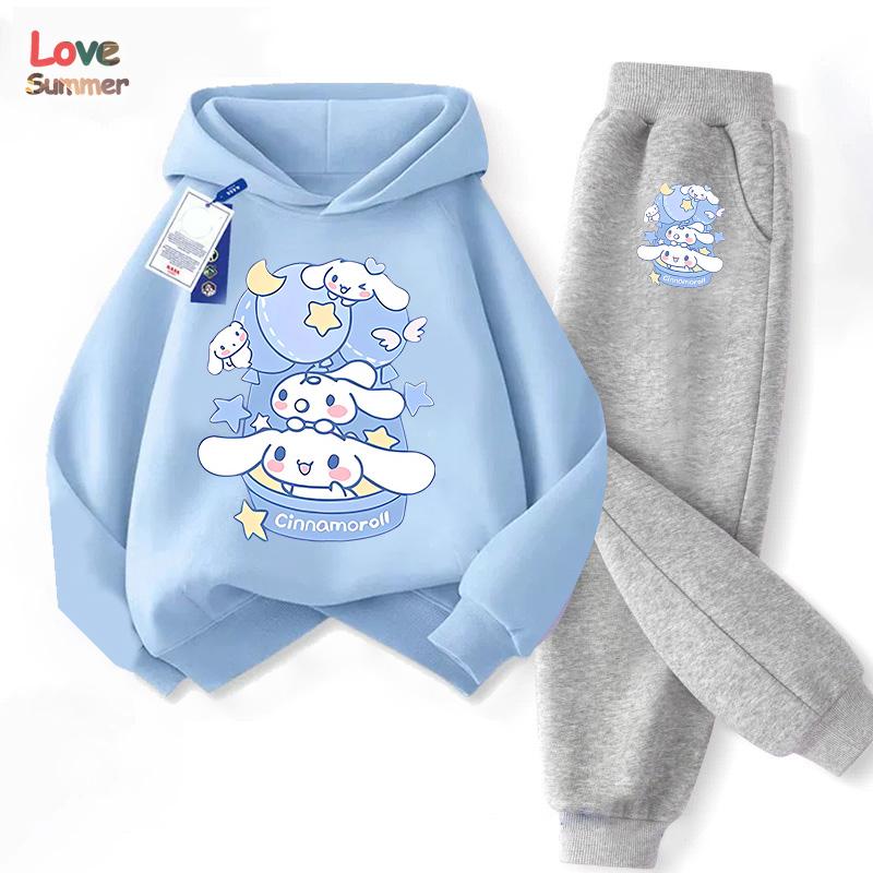 

Милий худі та штани Cinnamoroll 2 шт. Дитячий мультяшний одяг із собакою для дівчинки, дитячий світшот 2 шт., костюм з капюшоном, дитячий повсякденний спортивний костюм 160CM