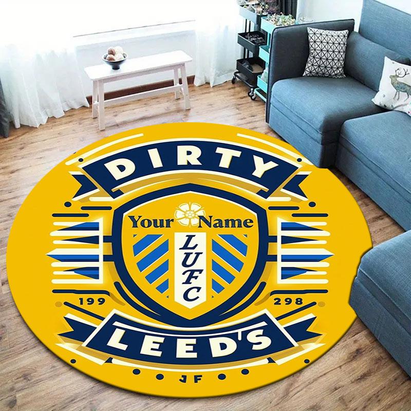 Leeds United Custom Name Round Area Rug,Carpet Rug for Living Room Bedroom Sofa Playroom Decor,Non-slip Floor Mat