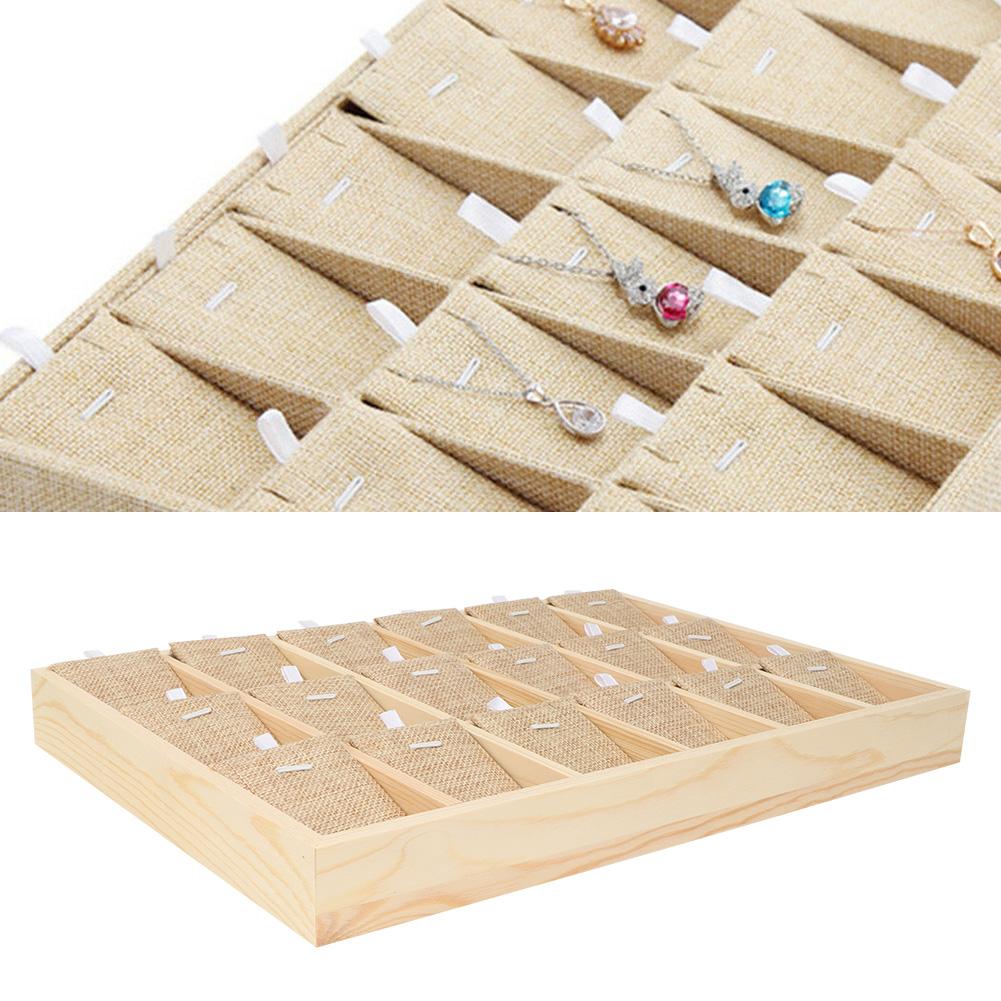 Wooden Velvet Jewelry Display Tray Showcase Storage Case For Earring Bangle Necklace (18 Slots)
