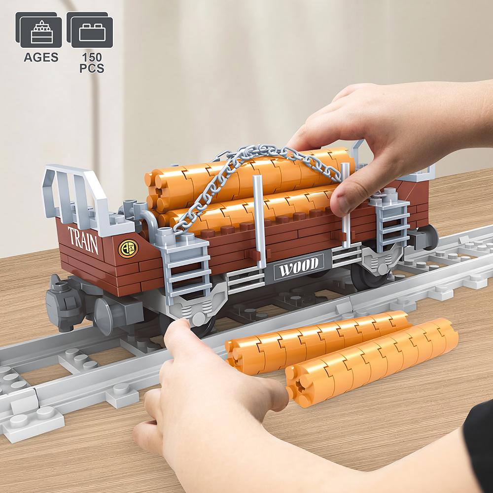 154PCS Railway Wooden Carriages Building Blocks MOC Bricks Small Paticle Blocks Toys Train Steam Toys For Kids Gifts