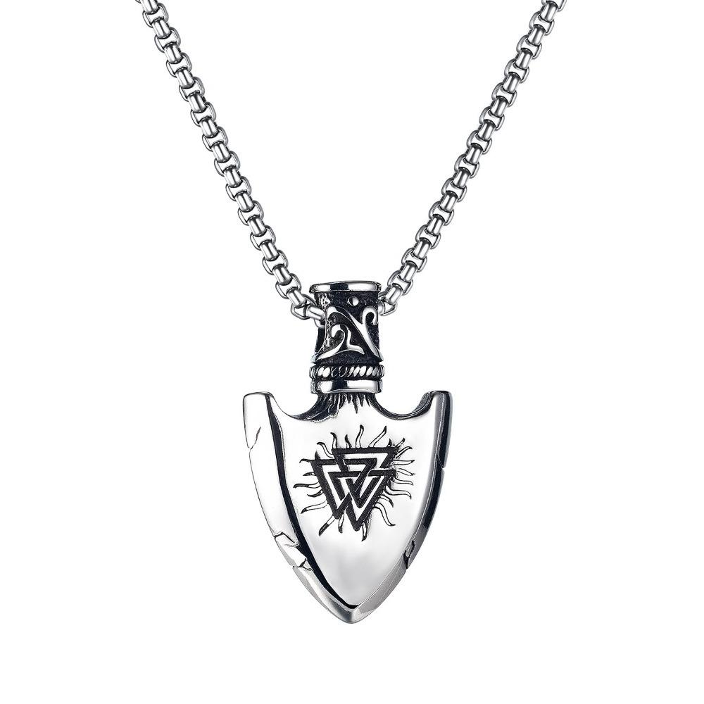 

Vintage Viking Iron Triangle Shield Titanium Steel Pendant Necklace for Men