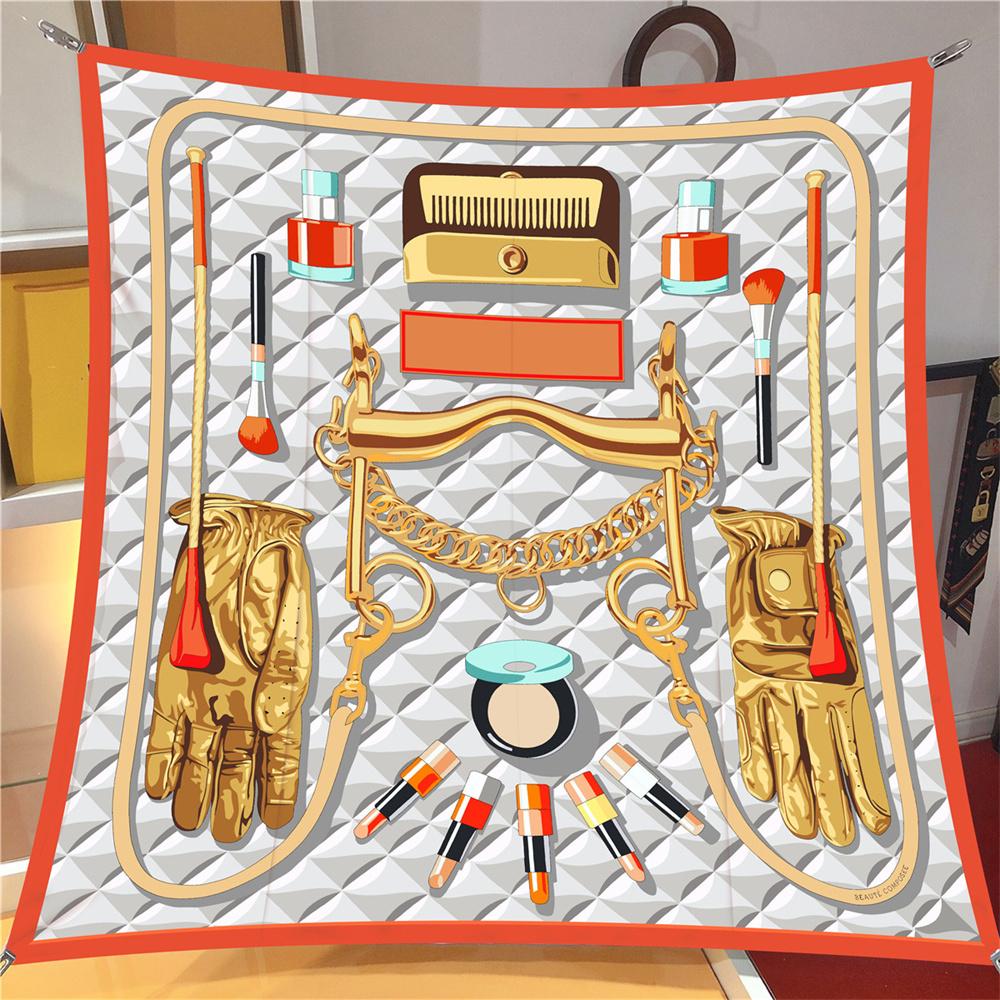 

Silk Scarf Women Cosmetics Print Square Scarves Head Echarpes Silk Foulards Femme Wraps Beach Shawls Bandana Lady Hijabs 90CM 90CM x 90CM