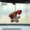 Small Romantic Keepsake Teddy Bear Hanging Ornament, Holding Heart Balloon Red Rose Bouquet Decoration, Car Rearview Mirror Accessory 2D Flat