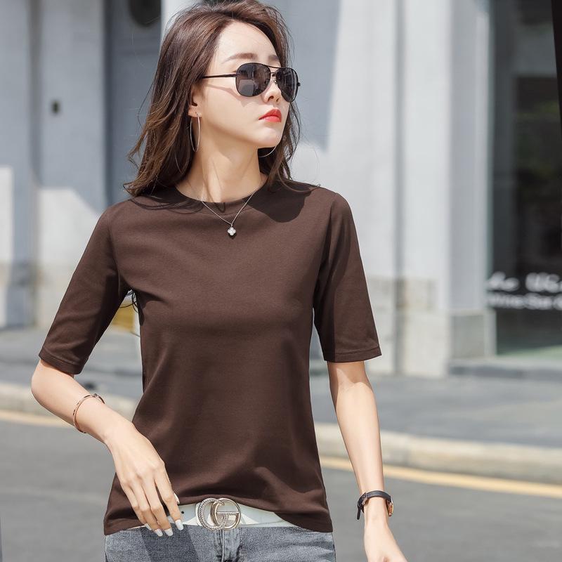 Women's Mid-Sleeve T-Shirt 2024 Korean Style Solid Color Base Layer Top Casual