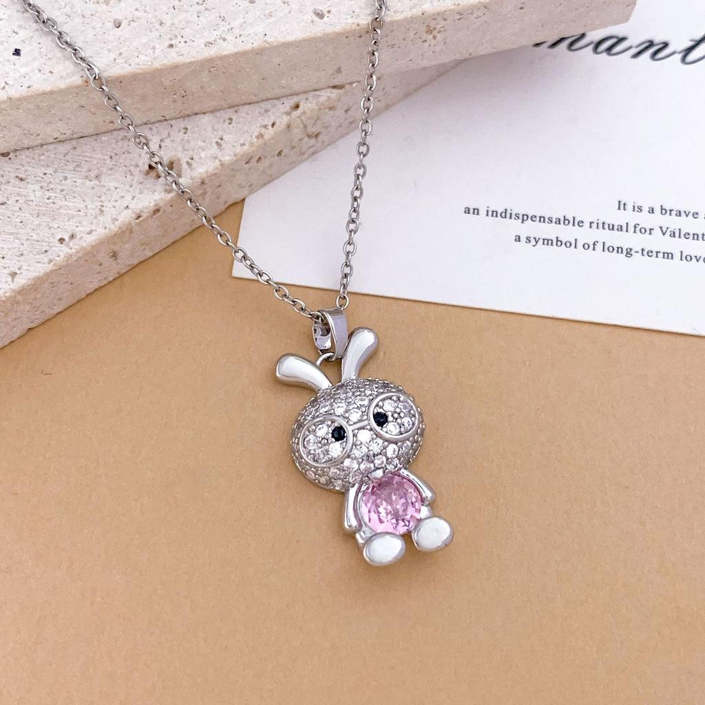 Necklace Cartoon Cute Rabbit Light Luxury Titanium Steel Necklace Fashionable Exquisite Copper Micro-inlaid Zircon Non-fading Accessories