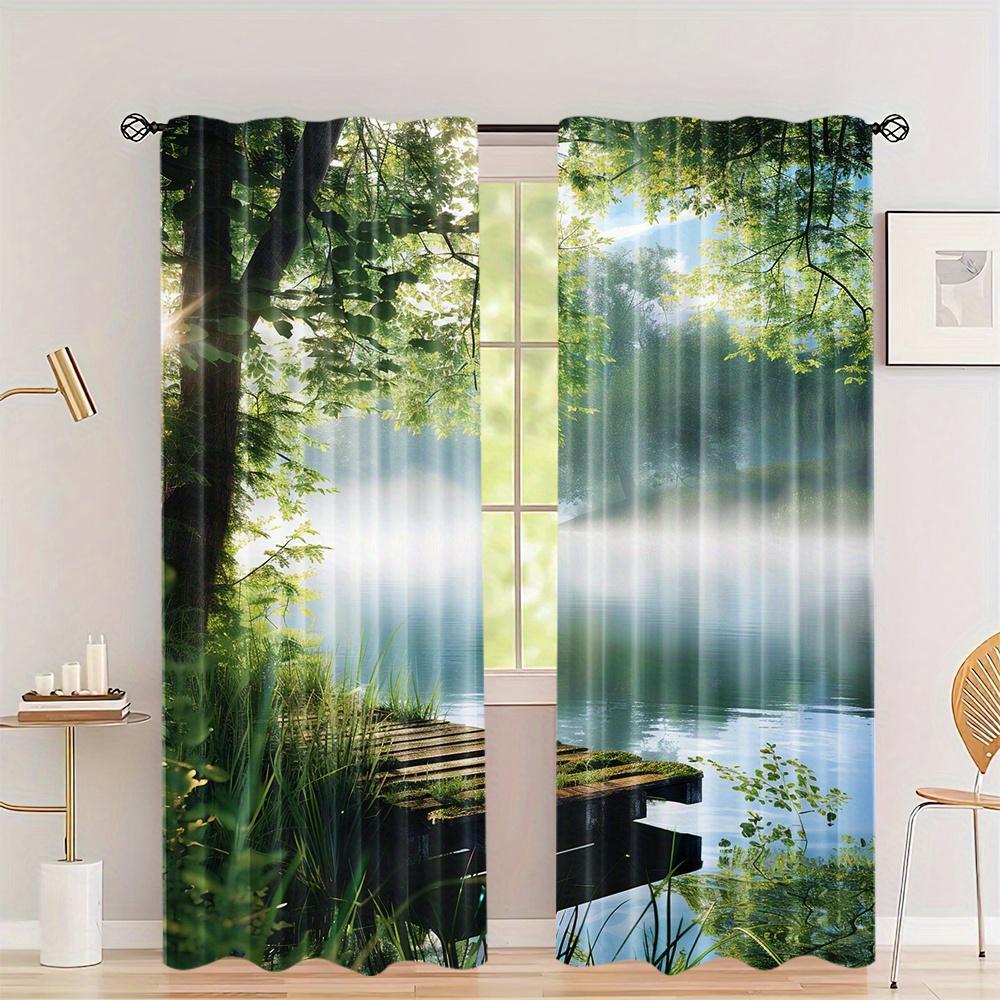 Park Nature Four Seasons Landscape Semi-Blackout Curtains 2Pcs Art Deco Drapes Rod Pocket Decoration for Bedroom Kitchen Blinds