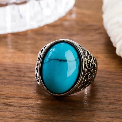 Personalized Retro Imitation Green Turquoise Ring, Simple And Atmospheric Men'S And Women'S Rings