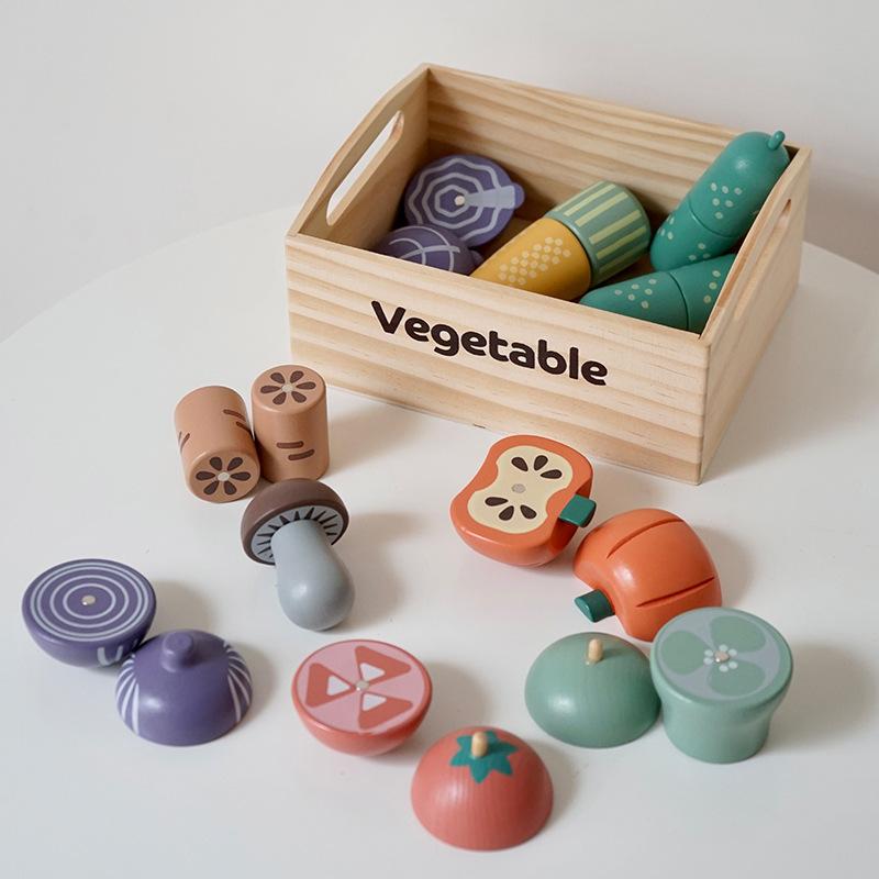 Wooden Play House Simulation Magnetic Vegetables Fruit Cutting Le Meal Wooden Box Set Cutting Board Pot Educational Toys