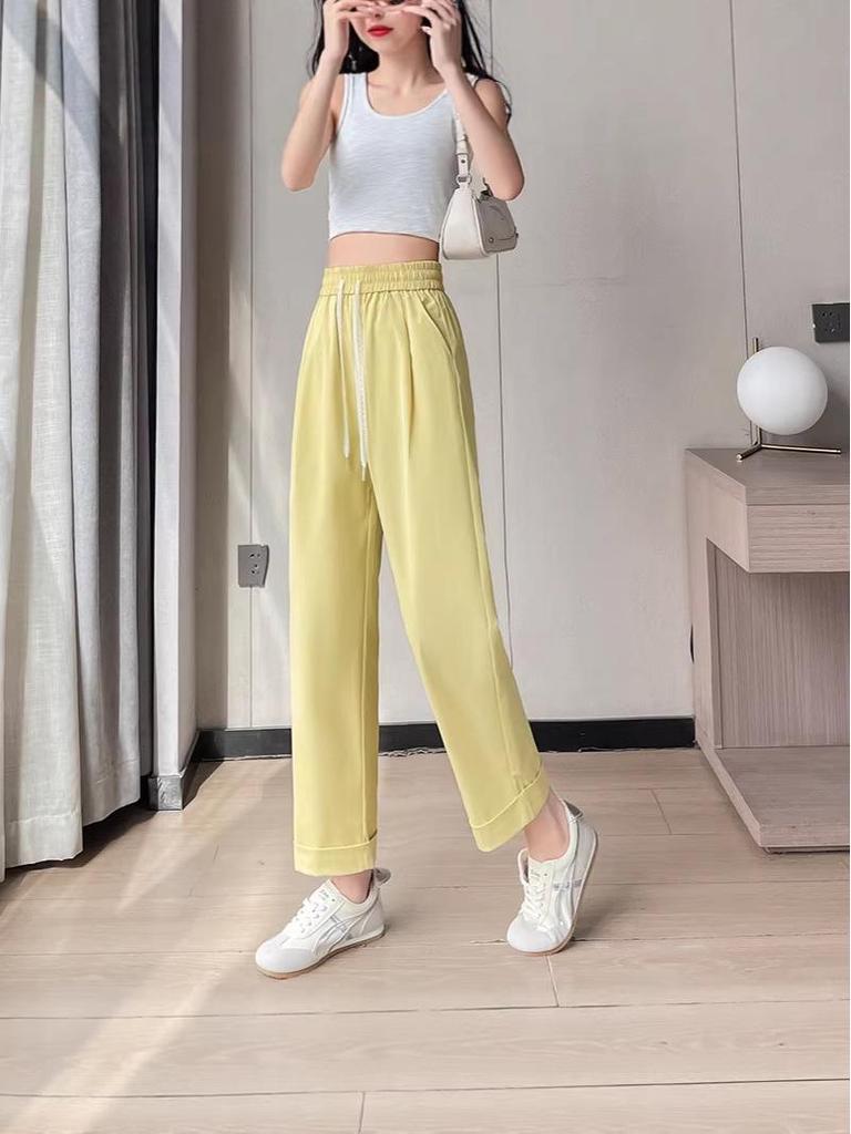 Summer 2033 Women's High Waist Straight Leg Harem Pants - Fashionable, Simple, and Slimming Cropped Fit