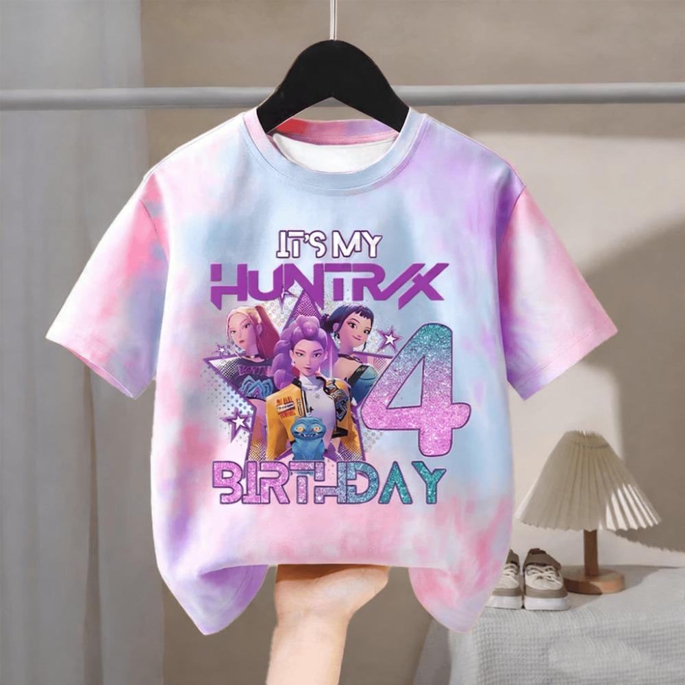 Huiteng1 2026 Verjaardag T-shirt Kpop Demonenjager Tie-dye 3D Geprint T-shirt, Verjaardag Kinderen Digitale Leuke T-shirt Meisjes Verjaardagscadeau 130