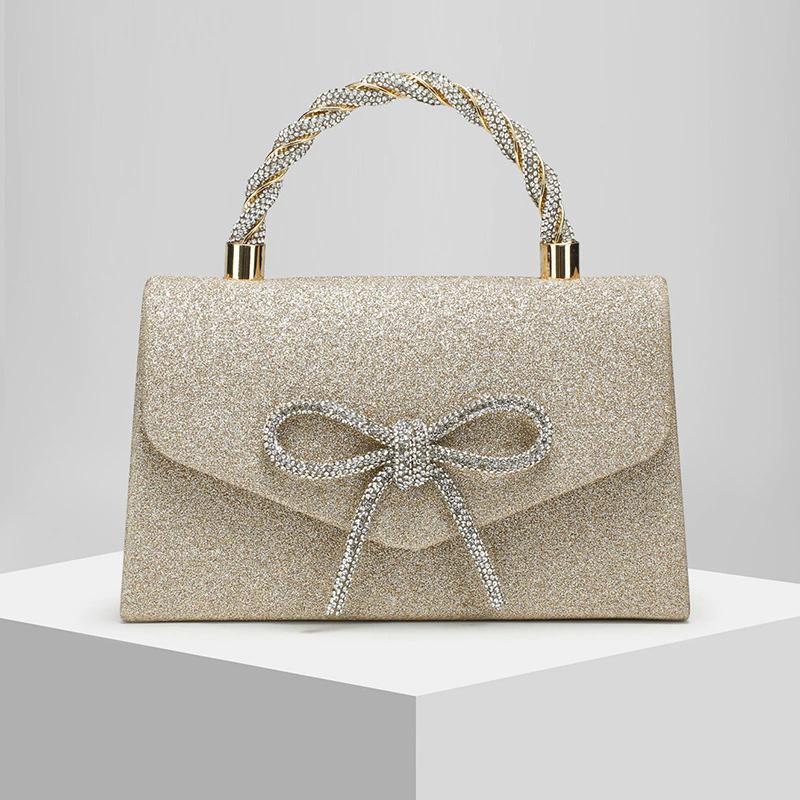Elegante Bolso de Noche Brillante para Mujer con Adorno de Lazo Exquisito Bolso de Hombro Clutch para Fiestas, Bodas y Eventos Formales