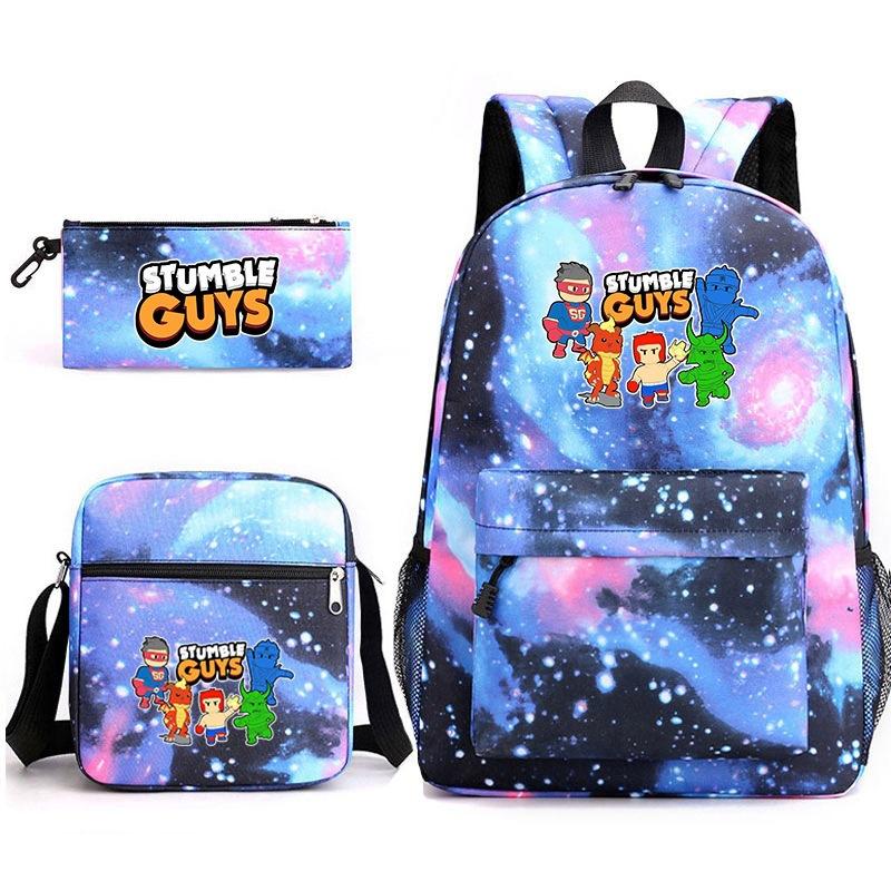 Large Capacity Schoolbag with Shoulder Strap; Student Three-piece Pencil Case Set