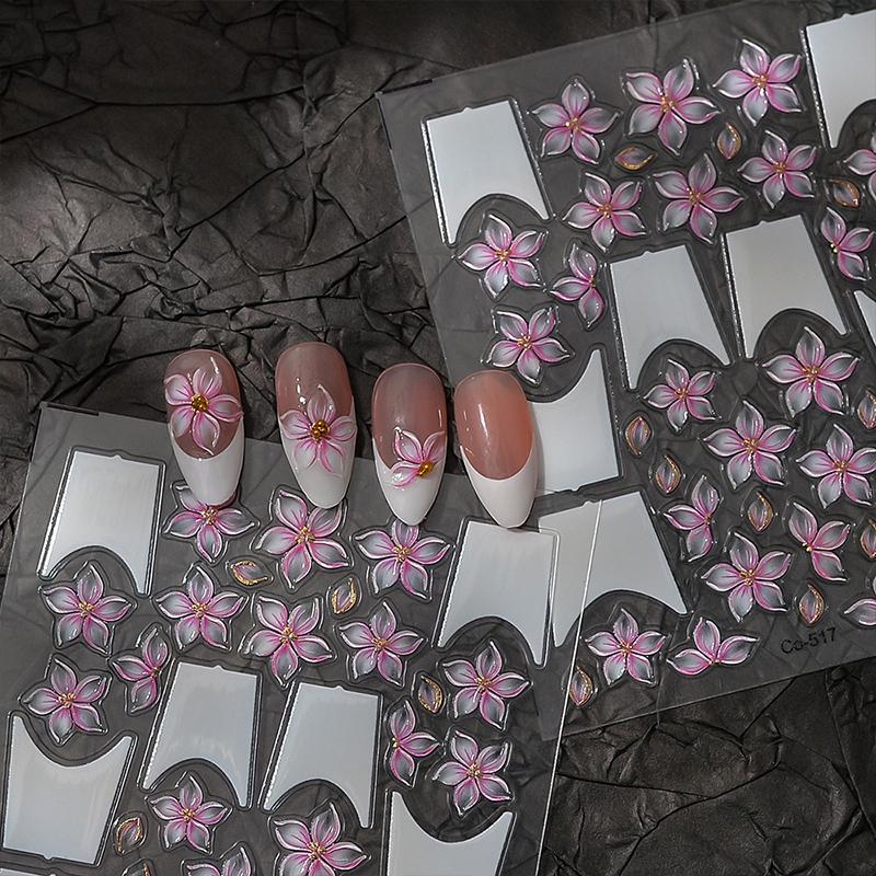 Wearable Nail Art Stickers Free Hand-Painted 3D Sculpted Nail Art Stickers Flower Jelly Nail Art Stickers