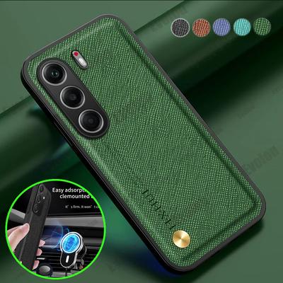 Car Magnetic Holder Shockproof Case For Tecno Camon 40 Pro 5G Leather Texture Protective Cover For Infinix Note 50 Pro+ 40 Pro