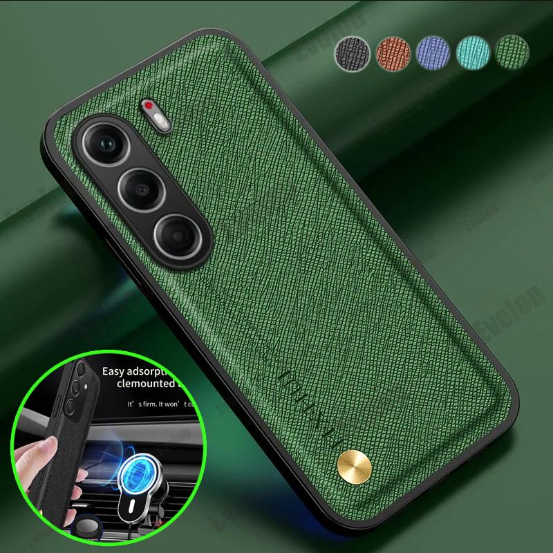 Car Magnetic Holder Shockproof Case For Tecno Camon 40 Pro 5G Leather Texture Protective Cover For Infinix Note 50 Pro+ 40 Pro