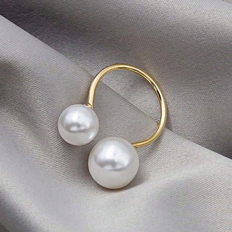 1pc Ins Style Minimalist Adjustable Open Ring with Faux Pearl, for Women