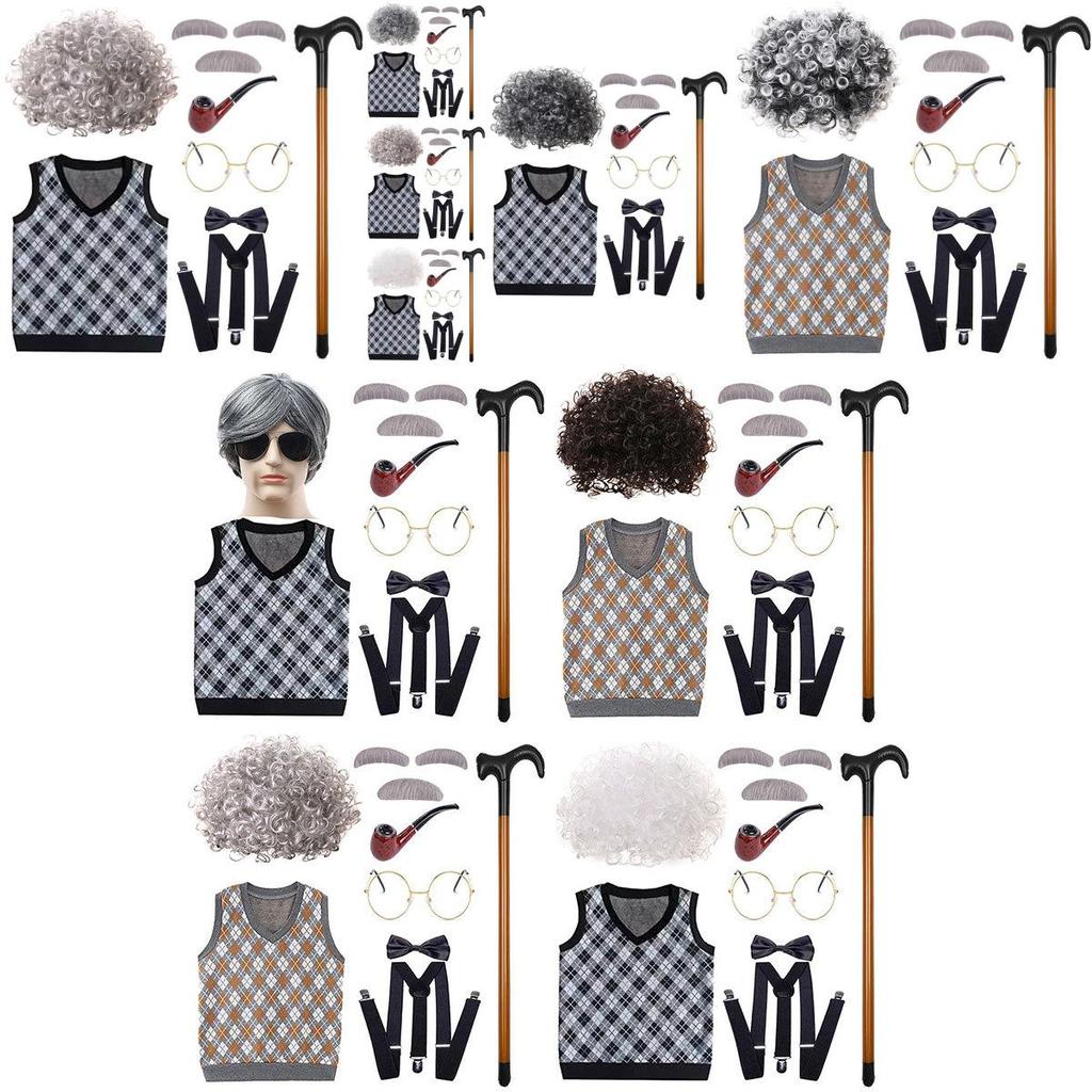 Unique Grandfather Wig With Realistic Facial Hair And Elegant Vest Perfect For Dress Up Events