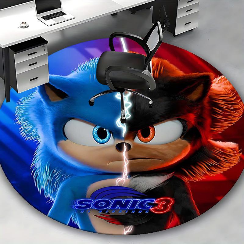 1pc Sonic the Hedgehog 3 Anime Design Round Carpet - Office Chair Mat, Non-Slip Rug for Home Decor, Living Room, Bedroom