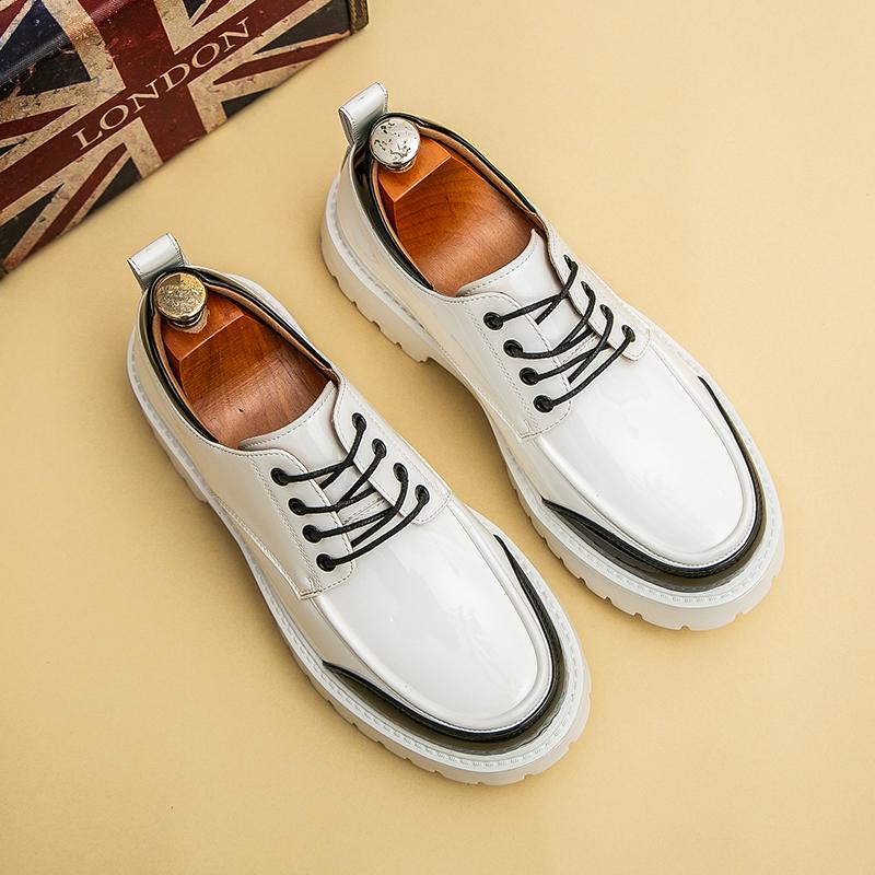 Luxusmarke Herren Bequeme Dicksohlige Schnür-Oxfords Modische Neue Herren Rundköpfige Rindsleder Freizeit-Lederschuhe