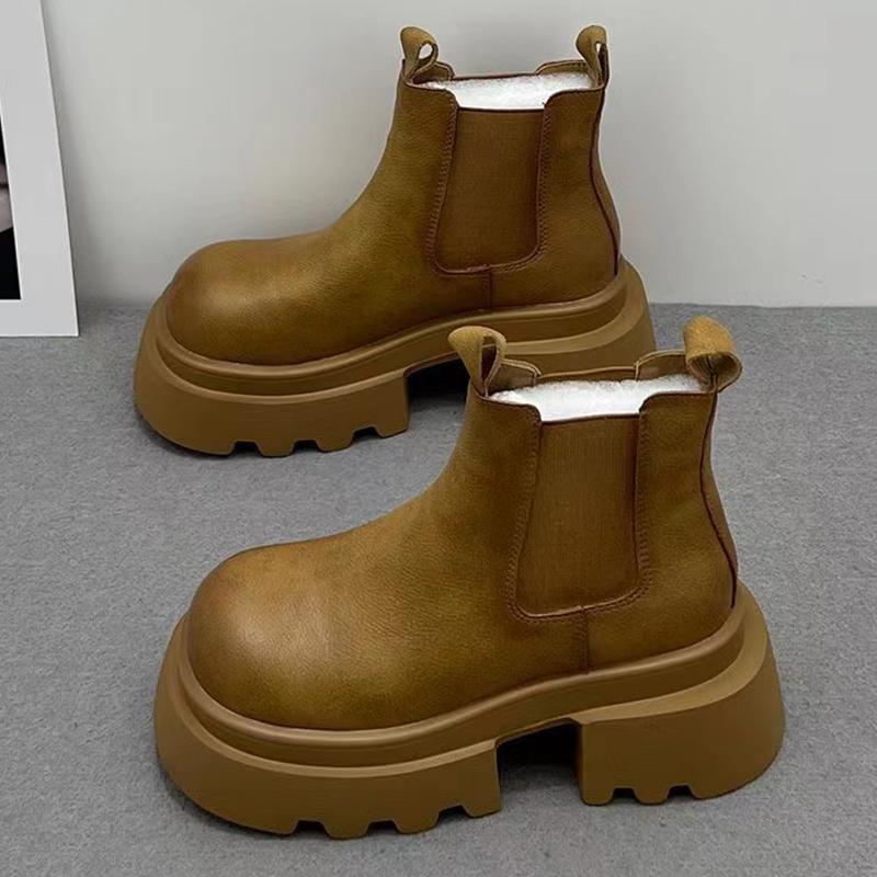 Leather Women Snow Ankle Boots Platform Mid Heels Shoes Designer Chunky Motorcycle Boots 2024 Trend Winter Fashion Botas Mujer