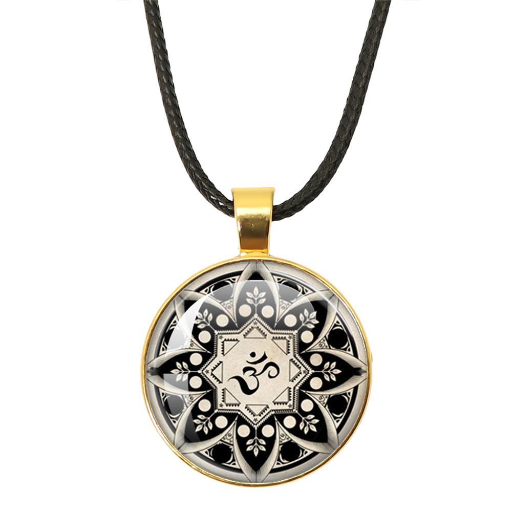 

Classic Yoga Mandala Rope Chain Glass Pendant Necklaces Om Symbol Zen Buddhism Retro Handmade Yoga For Women Gift Jewelry