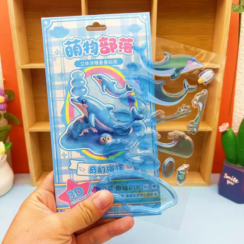 3D Solid Relief Cartoon Stacked Stickers Handmade Cute Crystal Stickers For Art Kids Diy Journal Phone Decoration