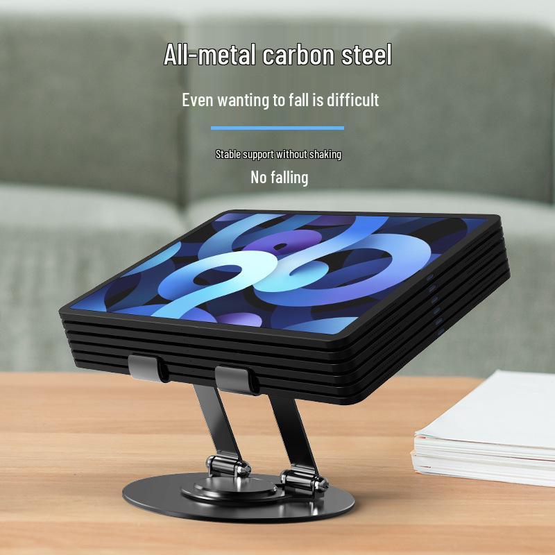 Universal 360° Rotating All-Metal Tablet Stand for Desktop Lifting, Folding, and Live Broadcasting