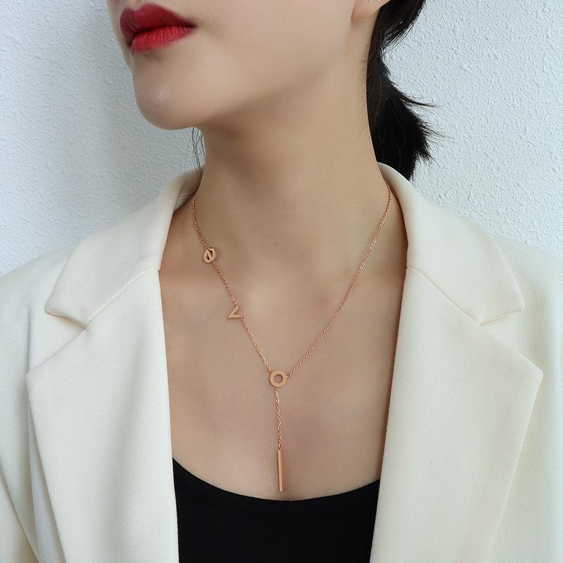 Korean 18K Gold Plated Titanium Love Pendant Necklace for Women - P025