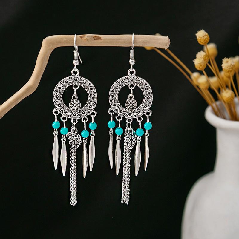 Elegant Bohemian Tassel Stud Earrings - Retro Ethnic Dangle Design