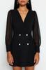 Women's Fashion Casual Standard Sleeve Mini Navy Blue Collar Detailed Lined Chiffon Woven Dress