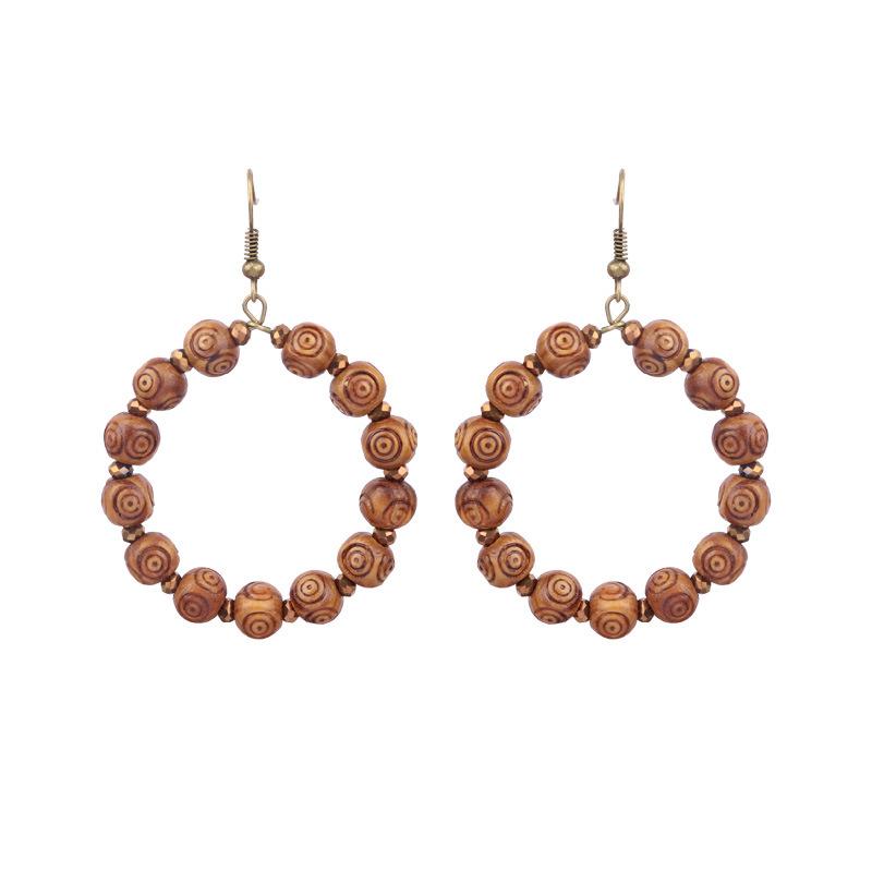 

Ethnic Bohemian Vintage Wooden Beaded Dangle Earrings For Women Geometric Hoop Tassel Antique Gold Color Earrings Pendientes