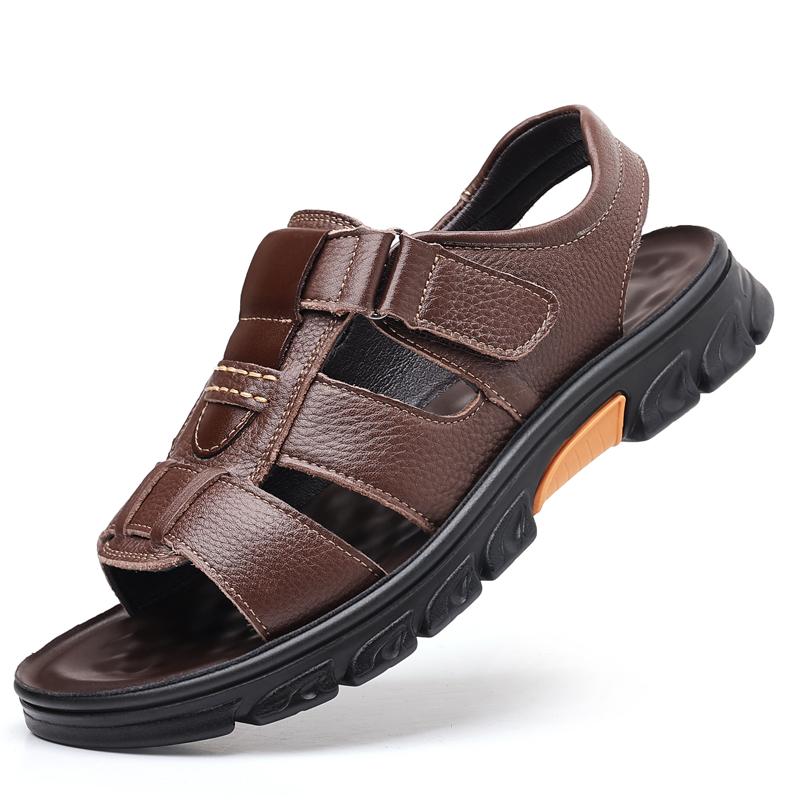 

Сандалии Loveontop, новые мужские пляжные туфли, тапочки из коровьей кожи, нескользящие сандалии из кожи на толстой подошве для меня 40 коричневый