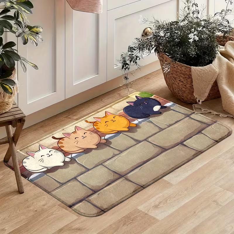 Cute Easter Cat Print Area Rug, Soft Non-Slip Long Strip Floor Mat for Kitchen and Living Room Decor