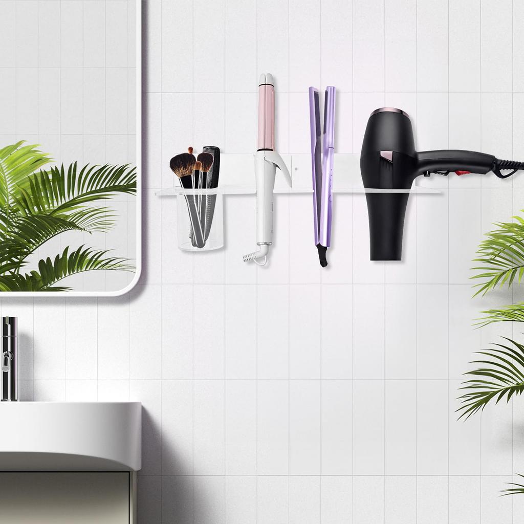 Linkidea Blow Dryer Acrylic Hair Dryer Stand with Storage Multifunctional Hair Dryer Rack for Dyson Hair Curling and Hair Straighteners Wall-Mounted